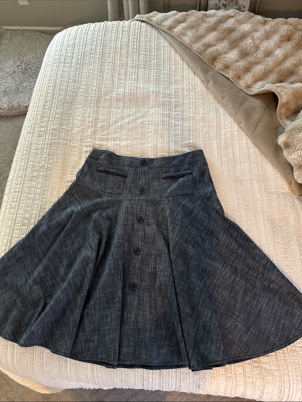 Larry Levine Charcoal Gray Denim Button-Front Circle Skirt